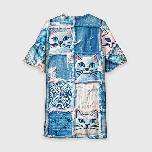 Детское платье Кошки на пэчворк джинсах паттерн / 3D-принт – фото 2