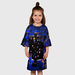 Платье клеш для девочки Окно в пространство - синие кубы, цвет: 3D-принт — фото 2
