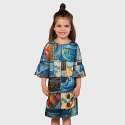 Платье клеш для девочки Vanguard denim patchwork - ai art, цвет: 3D-принт — фото 2