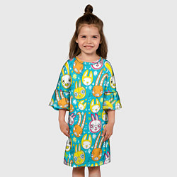 Платье клеш для девочки Разноцветные зайцы, цвет: 3D-принт — фото 2