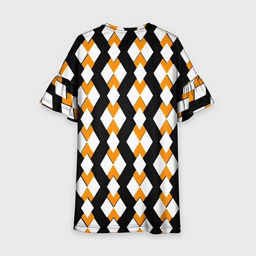 Детское платье Жёлтые и белые ромбы на чёрном фоне / 3D-принт – фото 2