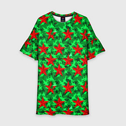 Платье клеш для девочки Красные звезды победы на зеленом камуфляже, цвет: 3D-принт