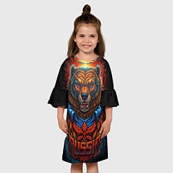 Платье клеш для девочки Военный русский медведь, цвет: 3D-принт — фото 2