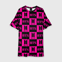 Платье клеш для девочки BTS pattern pink logo, цвет: 3D-принт