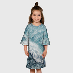Платье клеш для девочки Морская бирюзовая волна, цвет: 3D-принт — фото 2
