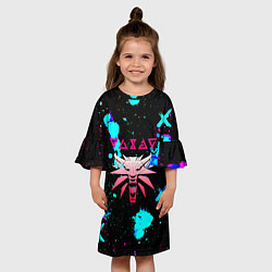 Платье клеш для девочки Ведьмак неоновые краски лого, цвет: 3D-принт — фото 2