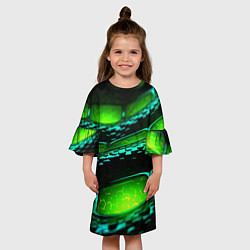 Платье клеш для девочки Зеленая змеиная абстрактная текстура, цвет: 3D-принт — фото 2