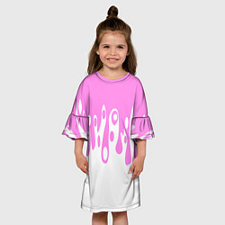 Платье клеш для девочки Потеки розовой краски на белом, цвет: 3D-принт — фото 2