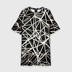 Платье клеш для девочки Белые хаотичные линии на чёрном фоне, цвет: 3D-принт