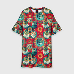 Детское платье Мандала с кошачьим орнаментом