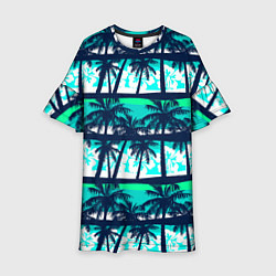 Платье клеш для девочки Тропический франжипани с пальмами, цвет: 3D-принт