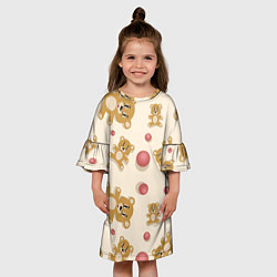 Платье клеш для девочки Узор с мишками и мячиками, цвет: 3D-принт — фото 2
