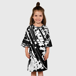 Платье клеш для девочки Чёрно белая абстракция - кляксы, цвет: 3D-принт — фото 2