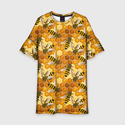 Платье клеш для девочки Соты со пчелами, цвет: 3D-принт