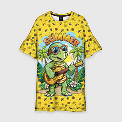 Платье клеш для девочки Черепаха с гитарой на острове, цвет: 3D-принт