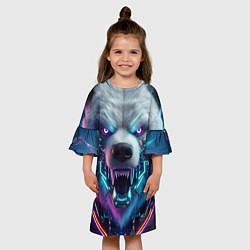 Платье клеш для девочки Cyber bear - neon glow, цвет: 3D-принт — фото 2