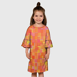 Платье клеш для девочки Россыпь оранжевых квадратов, цвет: 3D-принт — фото 2