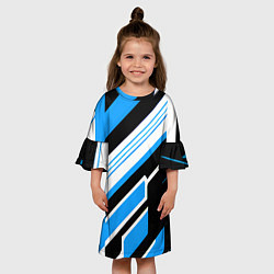 Платье клеш для девочки Бело-синие полосы на чёрном фоне, цвет: 3D-принт — фото 2