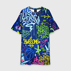 Платье клеш для девочки Урбанизм и граффити, цвет: 3D-принт