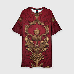 Платье клеш для девочки Объемный золотой узор лепнины на красном текстурно, цвет: 3D-принт