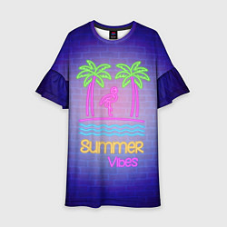 Детское платье Неоновые пальмы и фламинго summer vibes