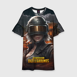 Платье клеш для девочки PUBG девушка в шлеме, цвет: 3D-принт
