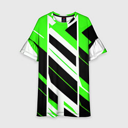 Платье клеш для девочки Black and green stripes on a white background, цвет: 3D-принт