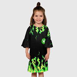 Платье клеш для девочки Minecraft green flame, цвет: 3D-принт — фото 2