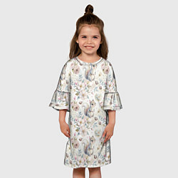 Платье клеш для девочки Нежная белочка в цветах, цвет: 3D-принт — фото 2