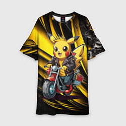 Платье клеш для девочки Пикачу на красном мотоцикле, цвет: 3D-принт
