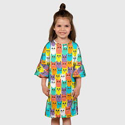 Платье клеш для девочки Разноцветные узорчатые котята, цвет: 3D-принт — фото 2