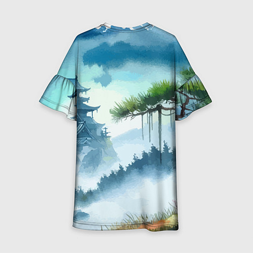 Детское платье Японский пейзаж - акварель живопись / 3D-принт – фото 2