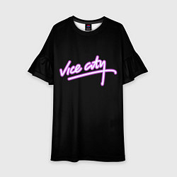 Платье клеш для девочки Vice city logo neon, цвет: 3D-принт