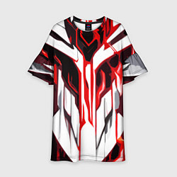 Платье клеш для девочки Хаотичная красно-белая абстракция на чёрном фоне, цвет: 3D-принт