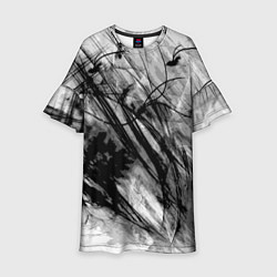 Платье клеш для девочки Серый абстрактный серо-черный шрих, цвет: 3D-принт