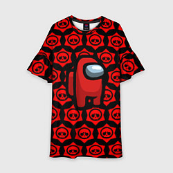 Платье клеш для девочки Among us pattern brawl stars, цвет: 3D-принт