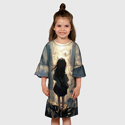 Платье клеш для девочки Девушка и город, цвет: 3D-принт — фото 2