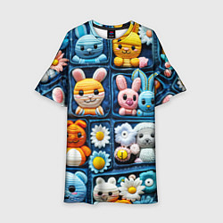 Платье клеш для девочки Пэчворк с зайцами, цвет: 3D-принт