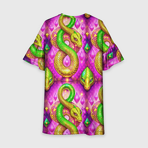 Детское платье Желто-зеленые змеи паттерн / 3D-принт – фото 2