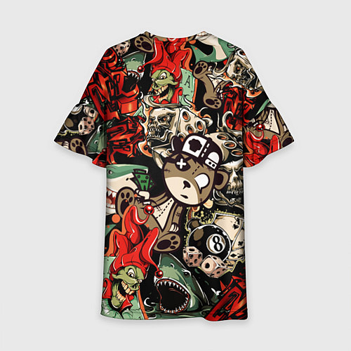 Детское платье Граффити плюшевого медведя среди акул азарта / 3D-принт – фото 2