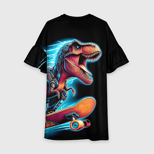 Детское платье Cool Dino on a skateboard - neon glow fantasy / 3D-принт – фото 2