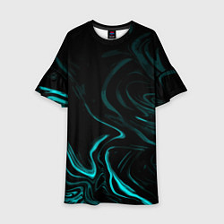 Детское платье Чёрный с бирюзовыми разводами абстракция