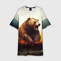 Платье клеш для девочки Агрессивный бурый медведь, цвет: 3D-принт