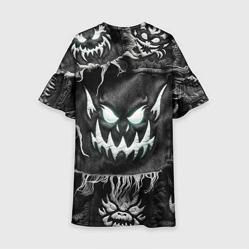 Детское платье Облик монстра на пэчворк джинсах / 3D-принт – фото 2