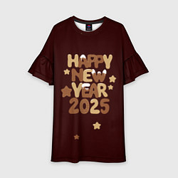 Платье клеш для девочки Надпись с новым годом 2025, цвет: 3D-принт