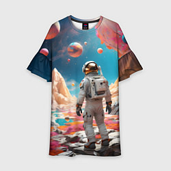 Платье клеш для девочки Космонавт на розовой планете, цвет: 3D-принт