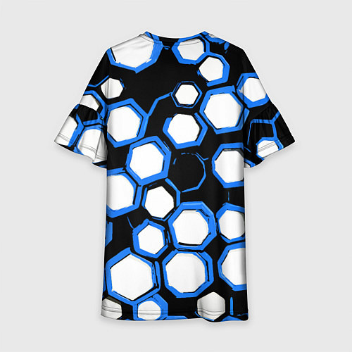 Детское платье Бело-синие шестиугольники на чёрном фоне / 3D-принт – фото 2