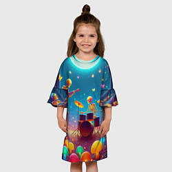 Платье клеш для девочки Квинтет скелетов музицирует на грибной поляне, цвет: 3D-принт — фото 2