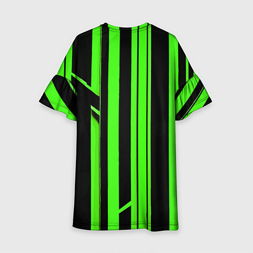 Детское платье Толстые зелёные полосы на чёрном фоне / 3D-принт – фото 2