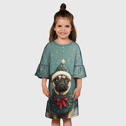 Платье клеш для девочки Рождественский мопс, цвет: 3D-принт — фото 2